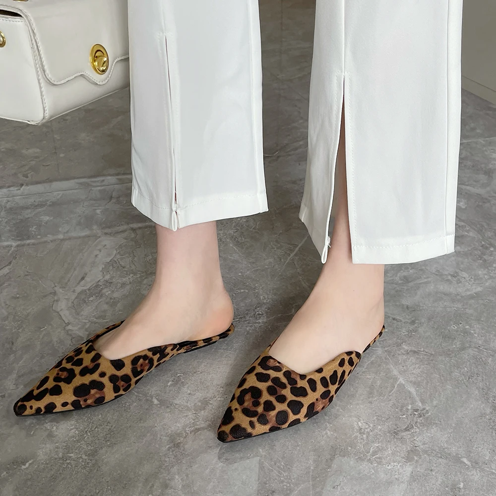 

Black/Leopard Women Slippers Ladies Slides Mules Shoes Flat Heeled Flock Dress Shoes Woman 2023 New Arrivals Casual Outside Mule