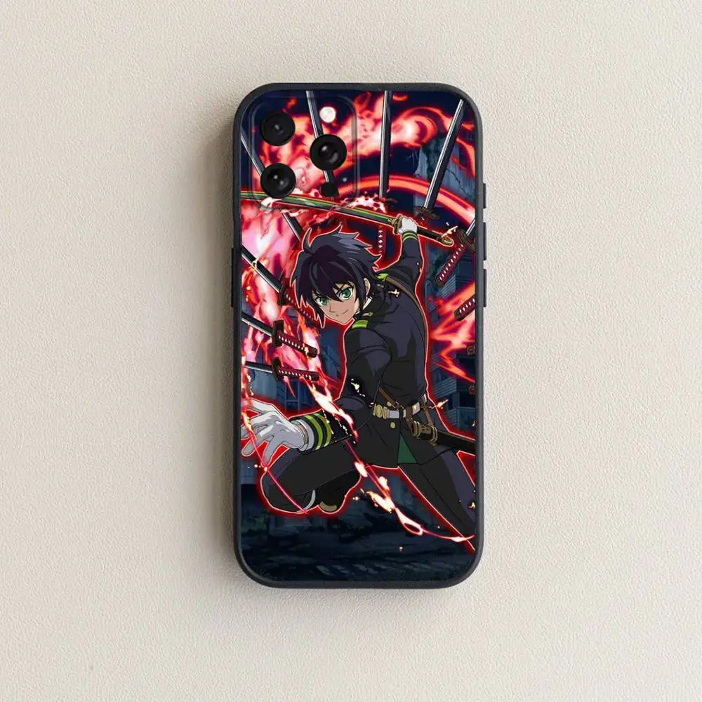 حافظة هاتف Owari no S-Seraph لهاتف iPhone 17,16,15,14,13,12,11 Plus,Pro Max,XS,X,XR,SE,Mini,8,7,غطاء أسود من السيليكون الناعم