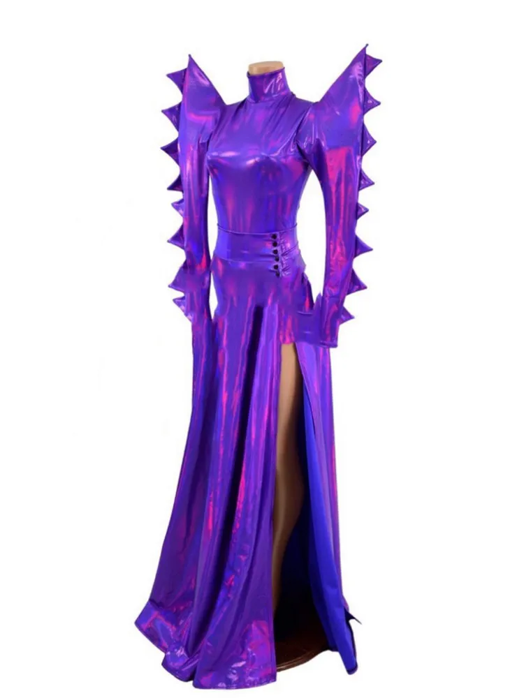 Body à épaules exagérées au Laser violet, Costume de danse Gogo Sexy pour boîte de nuit, tenues de Festival, Costume de Cosplay, vêtements de spectacle sur scène