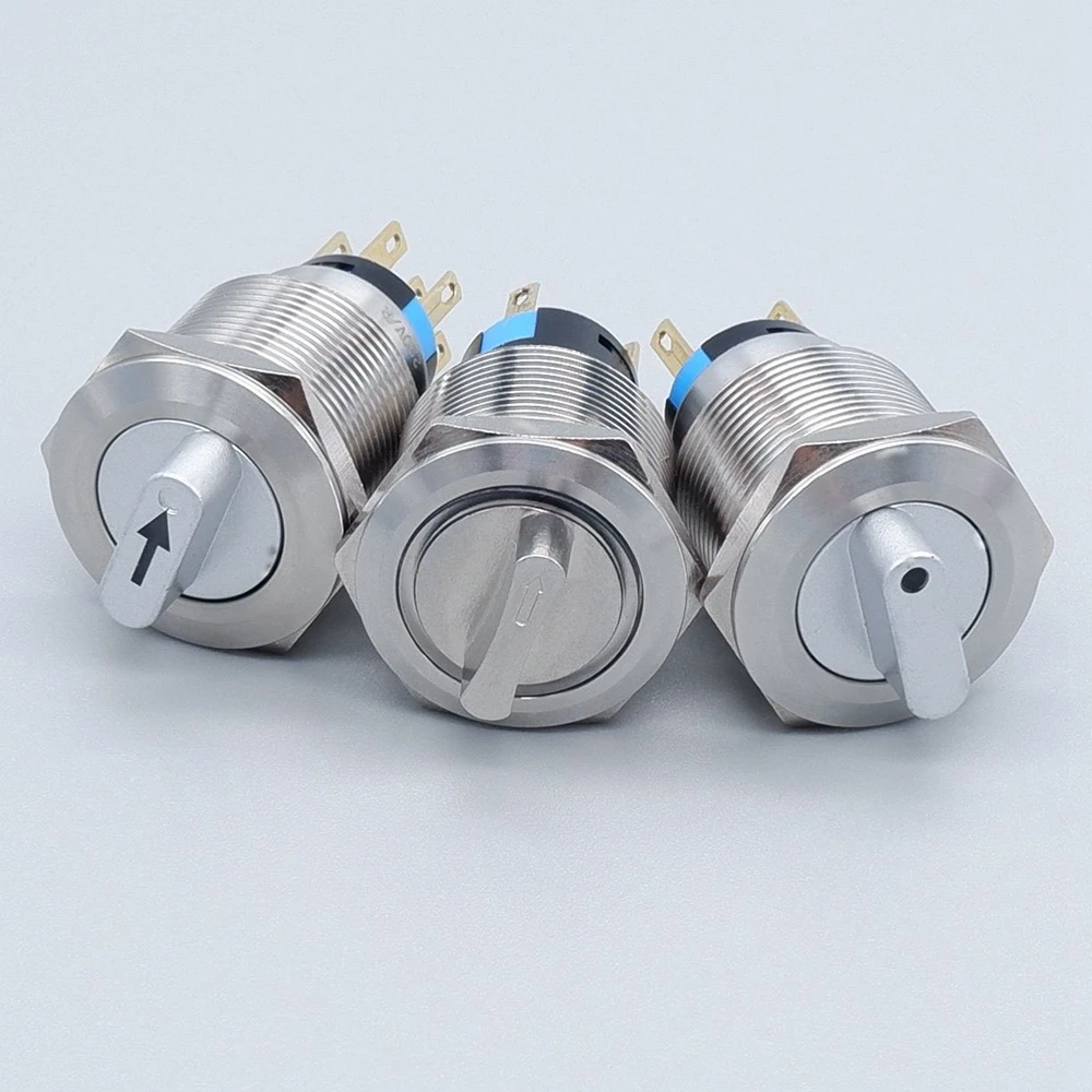 19mm Self-return Momentary Self-locking Fixation Waterproof DPDT Illuminated Metal Selector Rotary Switch 2/3 Position Red Green