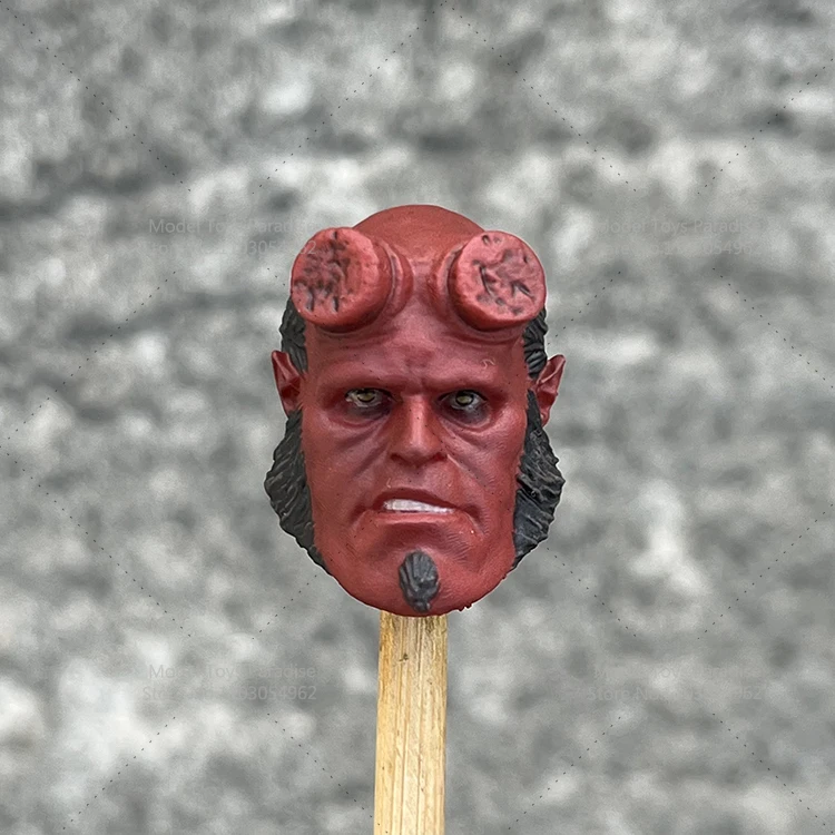 1/12 Scale Hellboy Head Sculpt Red Super Hero Men Soldier Head Carving Fit 6inch Mezco Action Figure Body