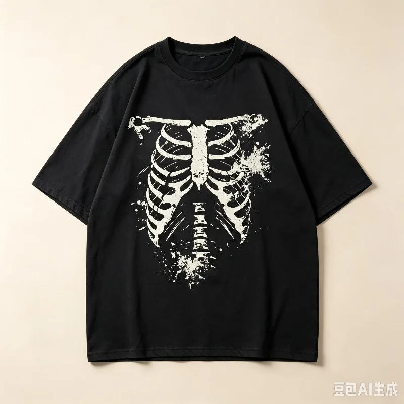 Dark Style Skull Print Large T-shirt Men's T-shirt Summer New Item Suitable for Both Men and Women Casual T-shirt