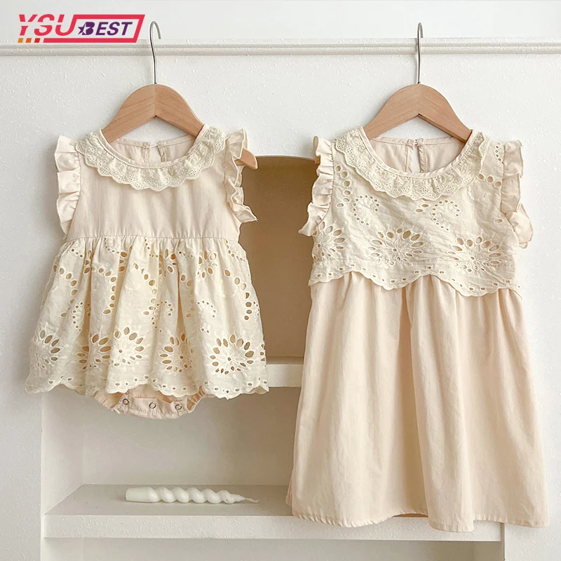 

Infant Sisters Summer Baby Clothes Embroidery Little Girls Bodysuits Infant One Piece Big Sisters Dresses Girls Toddler Outfit