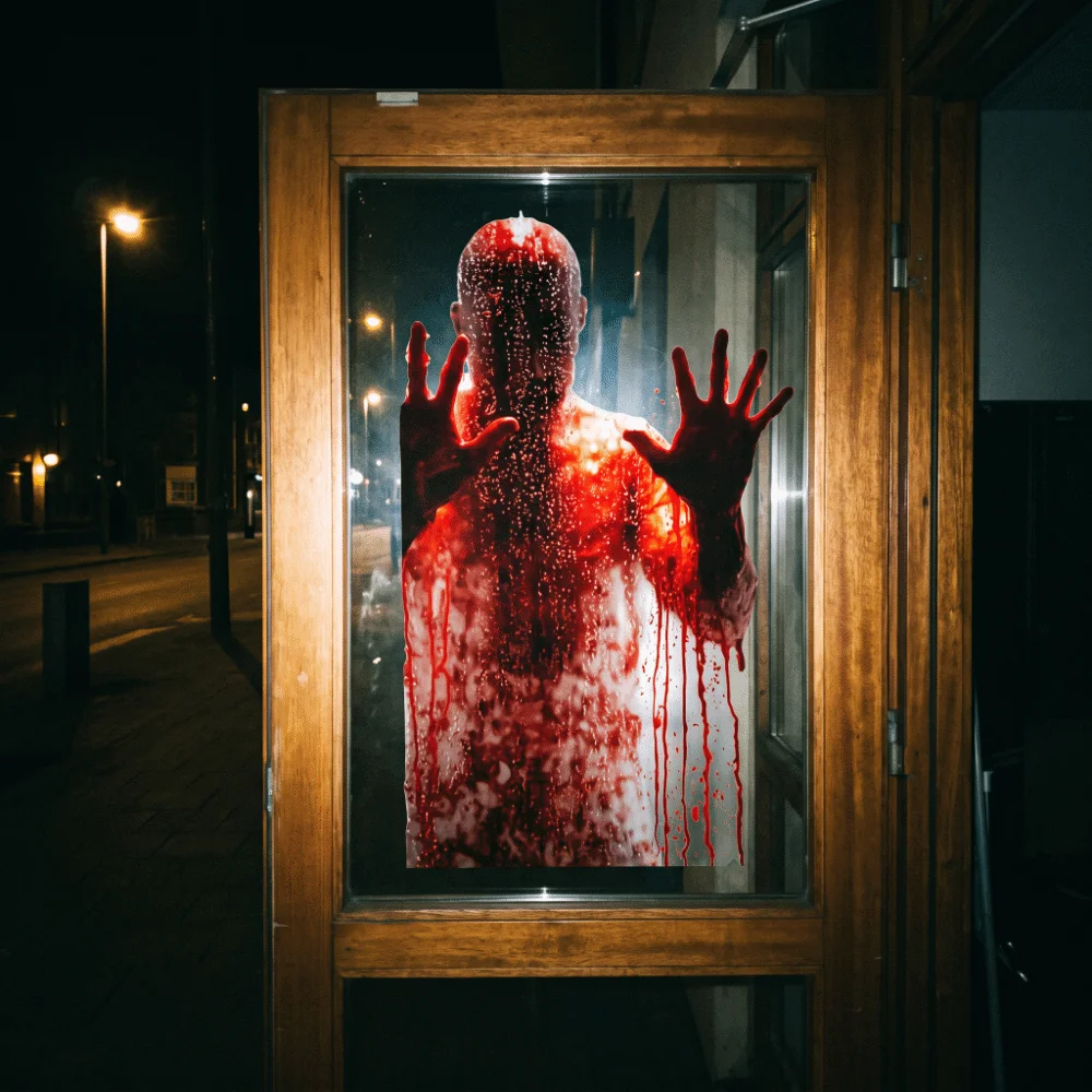 PVC Spooky Style Window Stickers Self-Adhesive Shadow Halloween Wall Decals Hand Print Blood Cling Stickers Outdoor Use