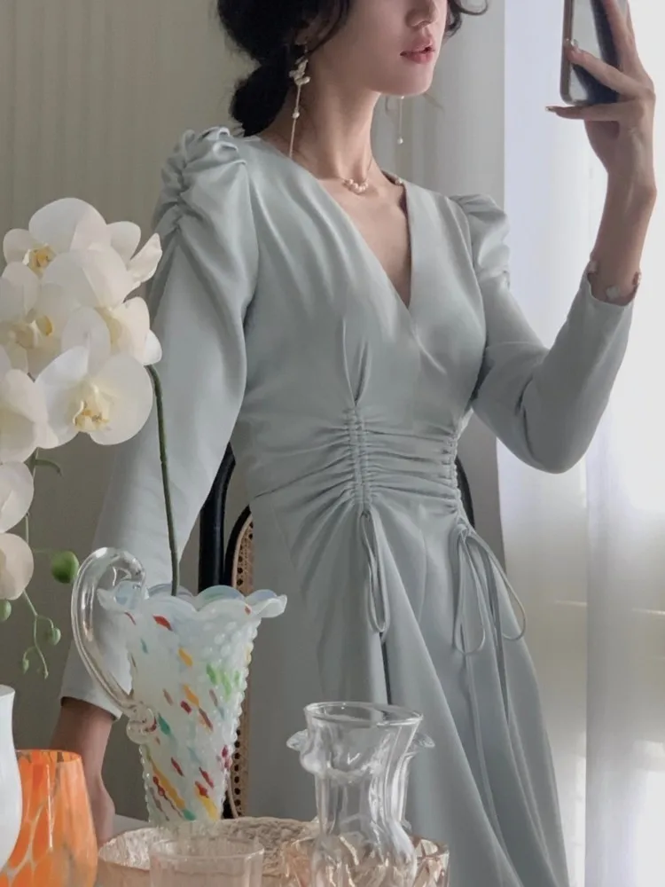 Elegant Autumn Women's Party Midi Dress Casual Vintage Long Sleeve A Line Vestidos Femme Fashion Wedding Prom Clothes