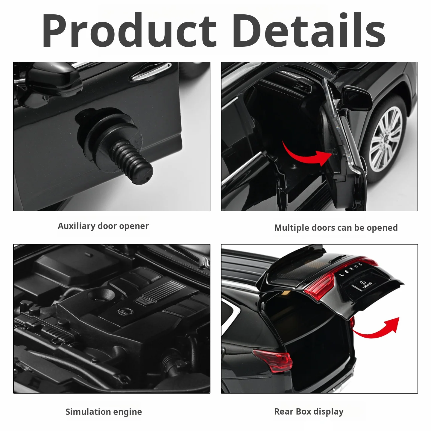 1:24 Lexus LX 2024 Official Diecast Model Detailed Interior Engine Pull Back Steering Suspension Sound Light Collectible Gift view 6