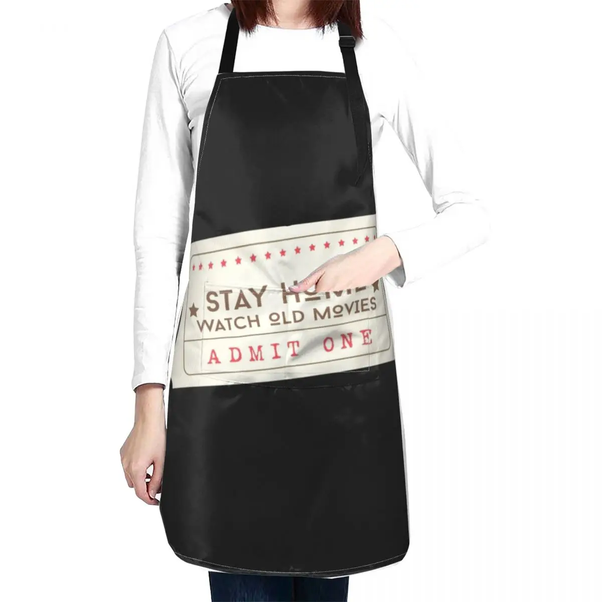 Stay Home - Watch Old Movies Cinema/movie theatre ticket Apron Things For Kitchen Chef Uniform for women halloween Apron