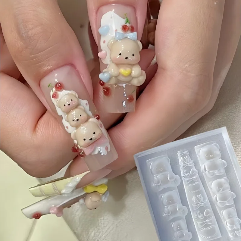 1 Stück Silikon-Nagelform, Kirsche, Kaninchen, Schleife, 3D-Kunstdekorationen, Nägel, DIY-Design-Vorlagen, Nagelform