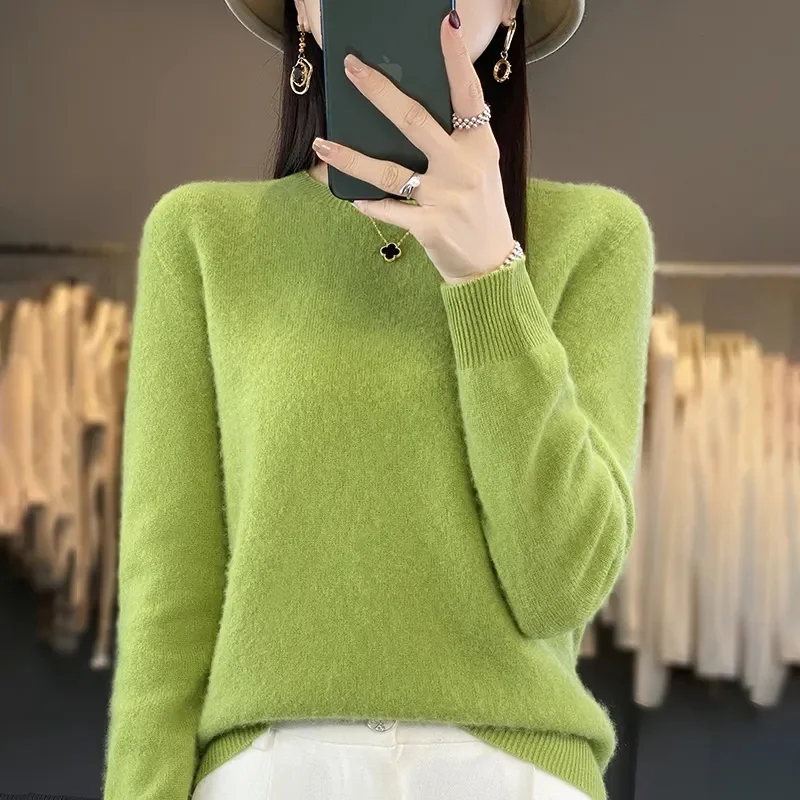 가을과 겨울의 새로운 캐시미어 스웨터 여성 스웨터 100% 메리노 울 패션 오목 가을 따뜻한 풀오버 탑