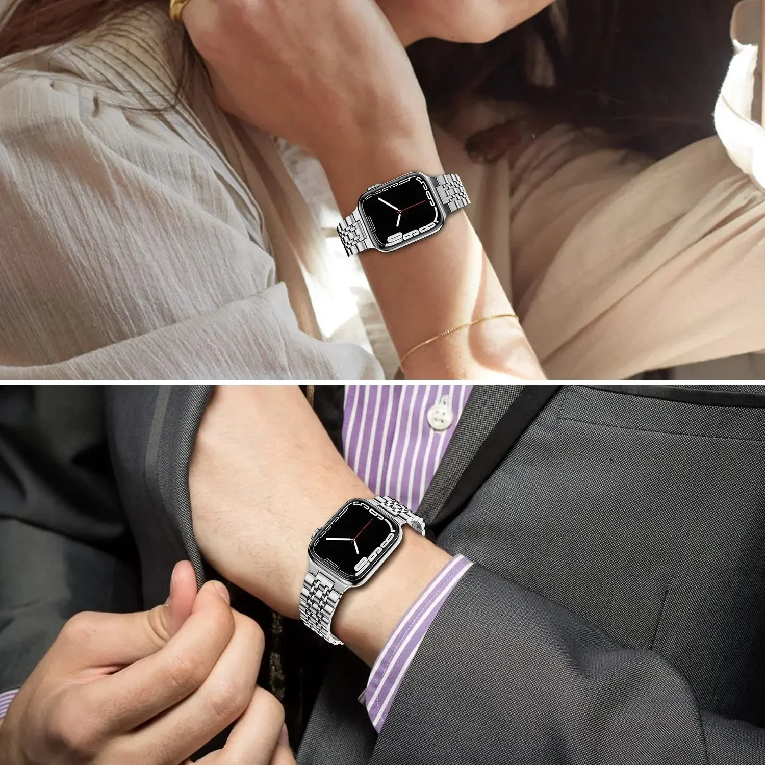 애플 워치용 메탈 스틸 스트랩, 울트라 밴드, 49mm, 44mm, 46mm, 42mm, 워치 스트랩, 아이워치 시리즈 10, 9, 8, 7, 6, SE, 5, 4, 45mm, 41mm