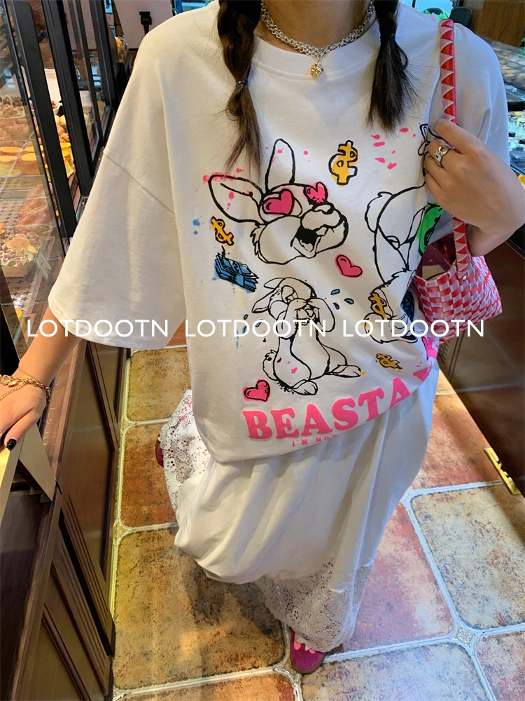 Lotdootn 100% Katoen Y 2K Koreaanse Mode Grafische T-Shirt Grappige Top Korte Mouw Losse Zomer Tops Harajuku Tees Streetwear