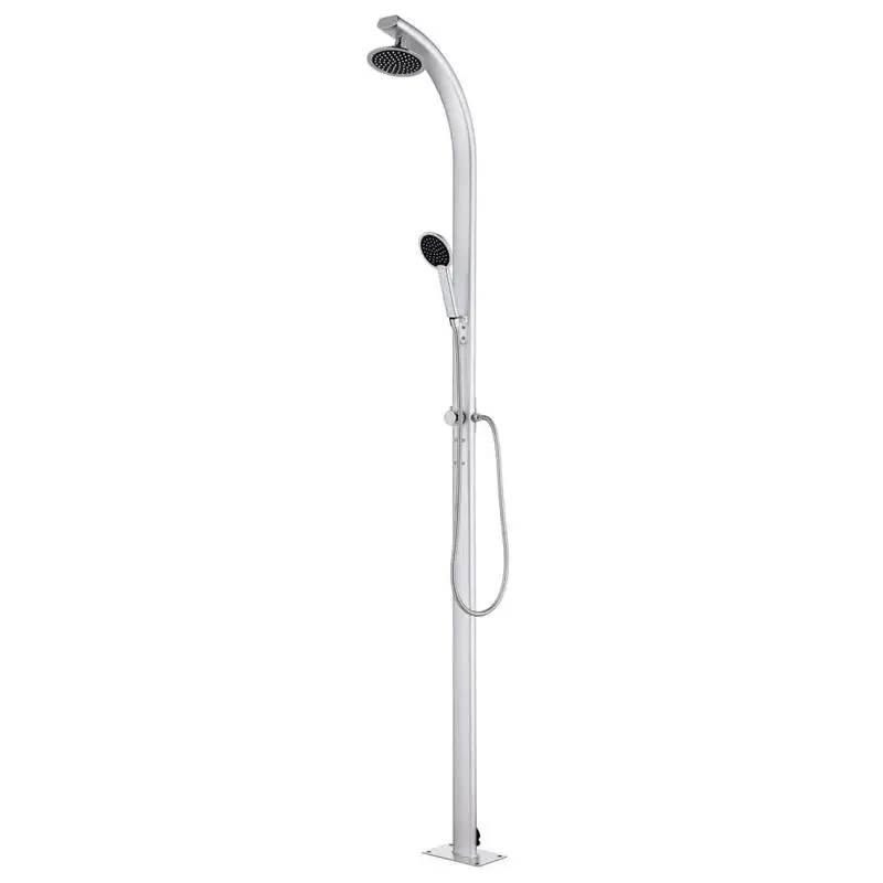 Douche extérieure en aluminium 220 cm, pommeau de douche réglable avec robinet mitigeur, base grise, pour piscine, patio, jardin, résistante aux intempéries pour jardin, patio, maison de plage