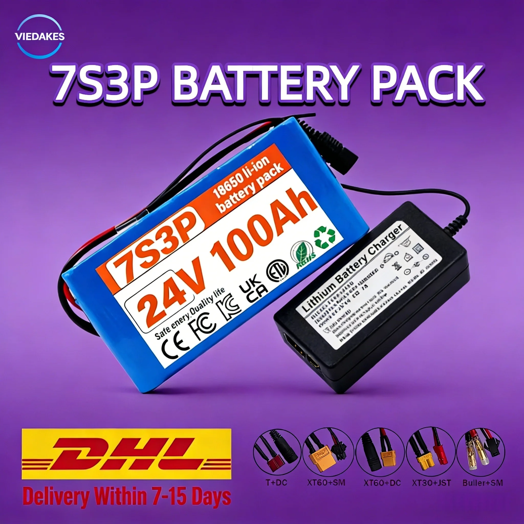 

24V 100Ah 7S3P 18650 Li-Ion Battery Pack, for Electric Motor Bicycle Electric wheelchair toy car, With 29.4V2A Charger