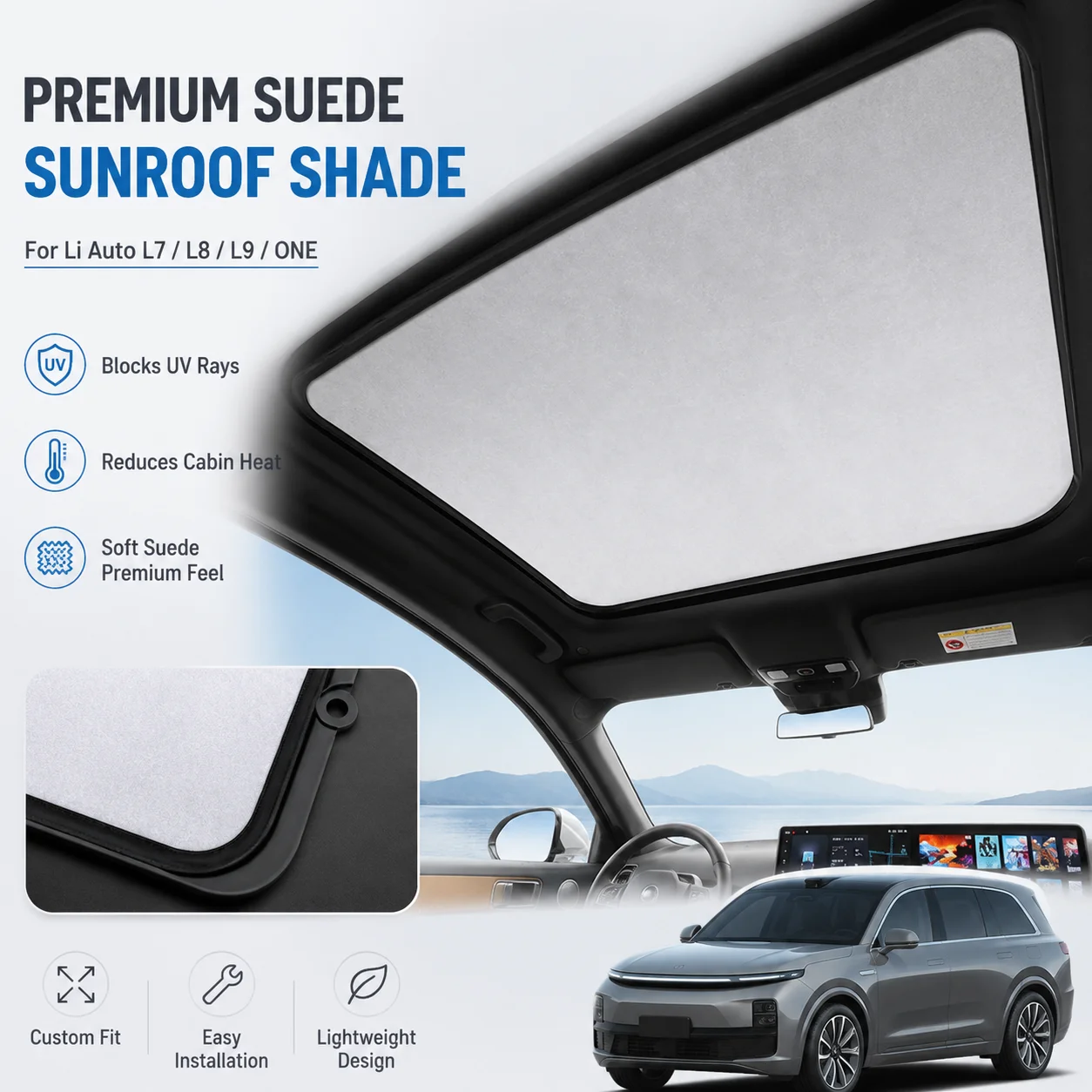 Suede Electrostatic Sunshade Sunroof Shade UV Protection Heat Insulation For Li Auto L7 L8 L9 ONE Car Interior Accessory