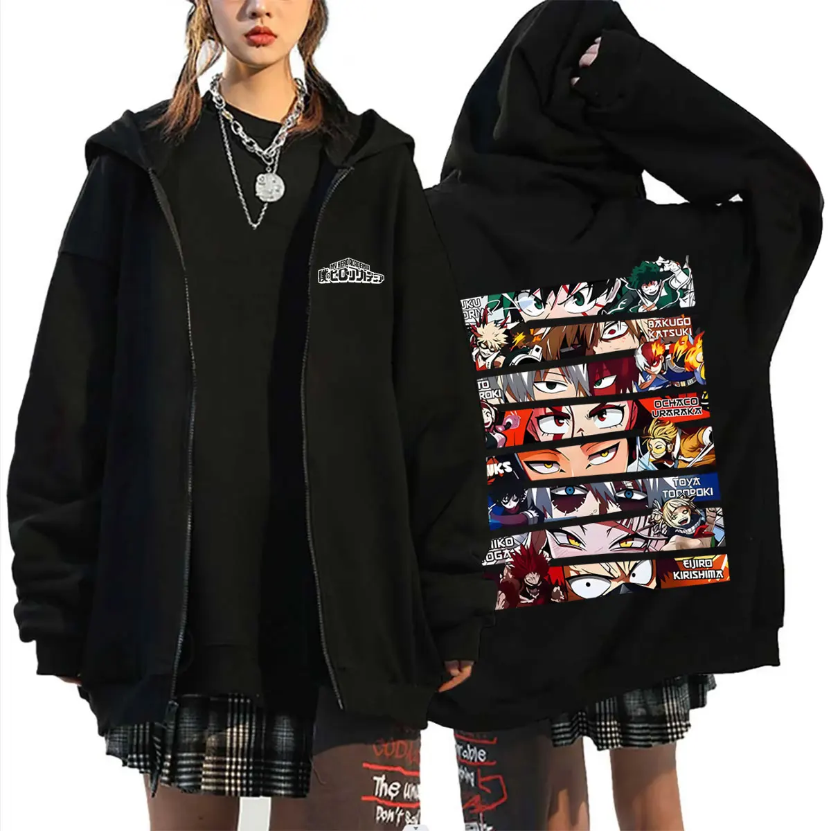 

Anime My Hero Academia Midoriya Izuku Shoto Todoroki Bakugou Katsuki Eyes Print Zipper Hoodie Men Women Casual Vintage Hoodies