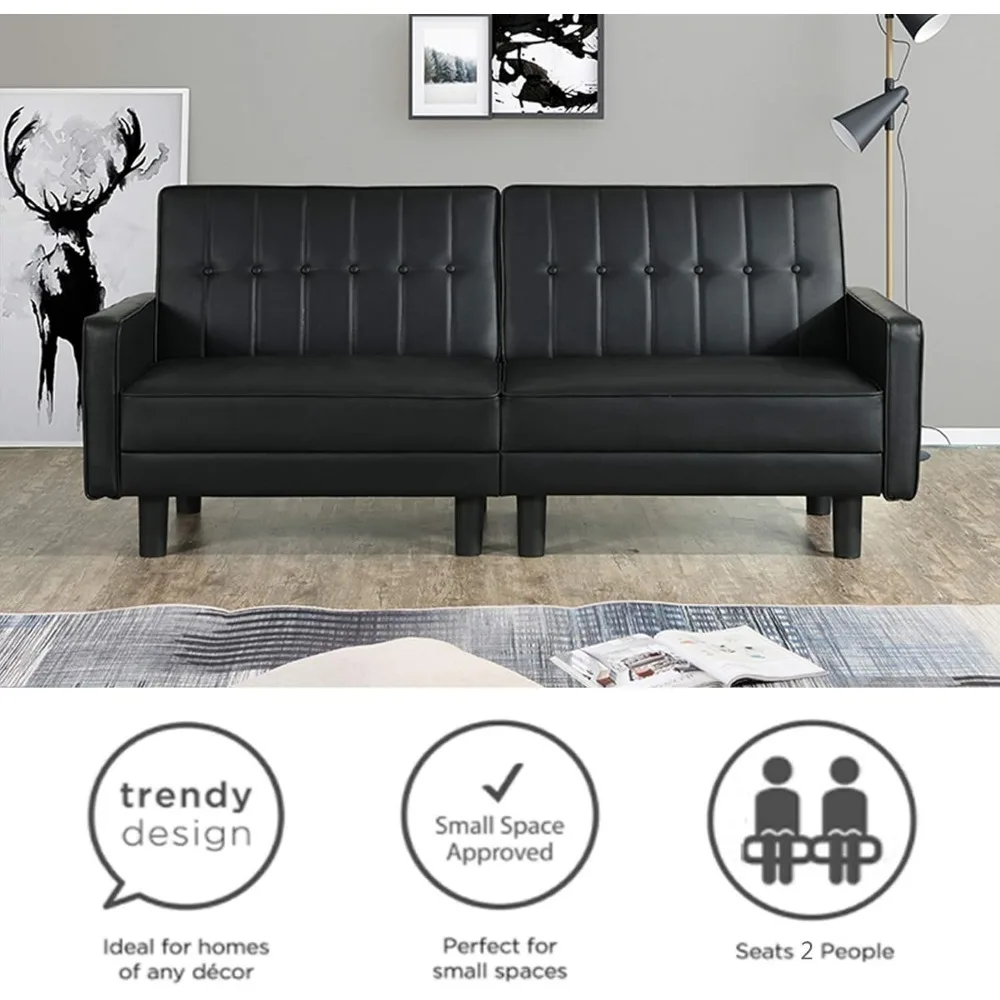 أريكة سرير فوتون قابلة للتحويل مع مسند ظهر قابل للتعديل، أريكة نوم حديثة من الجلد الصناعي معنقدة في منتصف القرن لتوفير الراحة #4