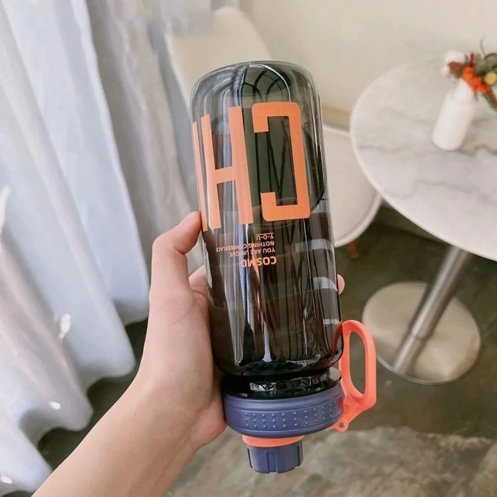 0.6L/0.8L/1L Large Capacity Water Bottles Plastic Lightweight Clear Drink Bottle with Handle Strap Leak Proof Sports Shaker Cup