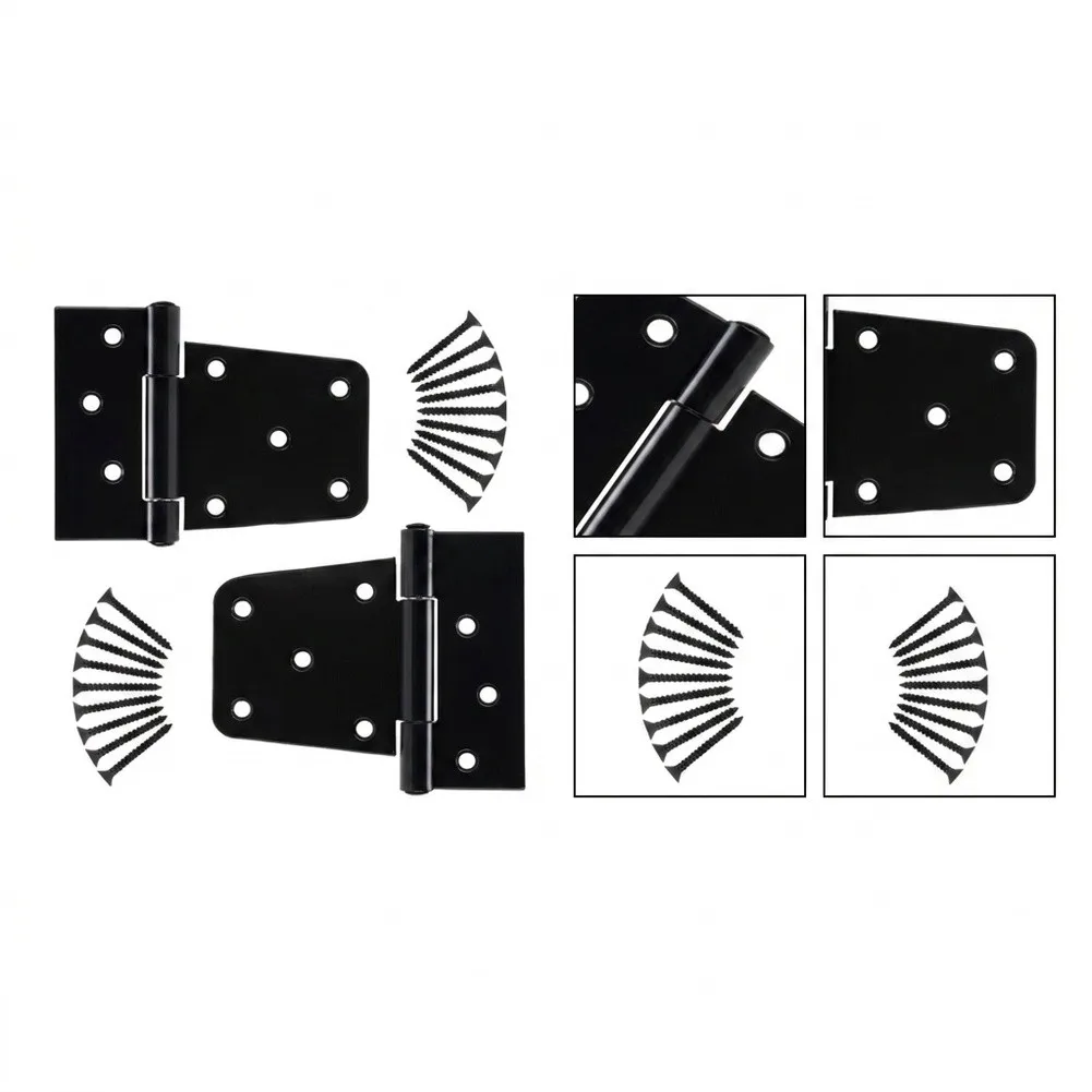 Rust T Strap Gate Hinges Set for Wooden Fences Barn Doors Sheds Chicken Coops Easy 7 Hole Screw Pattern 4 Pack