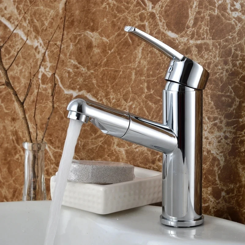 

Pull Out Bathroom Basin Sink Faucet Single Handle Hot And Cold Water Crane Vessel Black Brass Finish Sink Mixer Taps