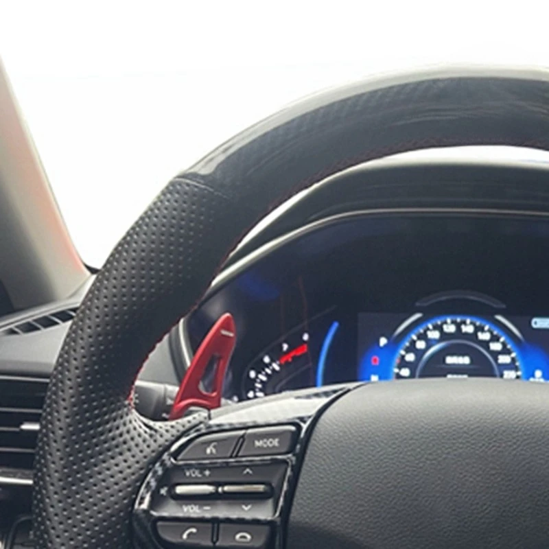 Car Steering Wheel Braid Cover For Hyundai Veloster 2019 i30 2017-2019 Elantra 2019 Hand Sewing Black Carbon Fiber Leather