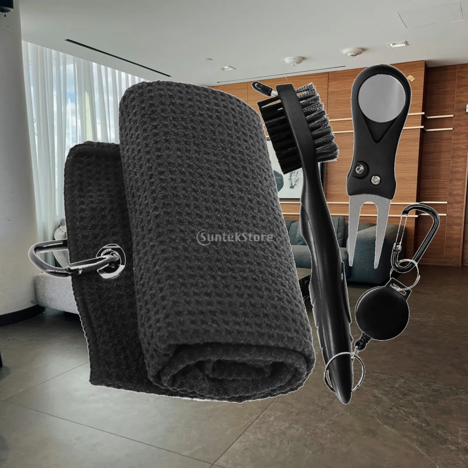 Golf Club Cleaning Brush Portable Golf Towel with Clip Accessory Microfiber Waffle Pattern for Golfers