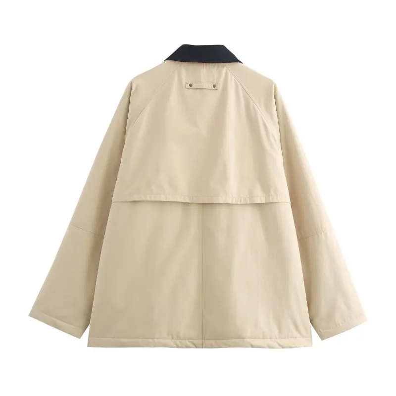 Autumn Winter Warm Jacket Women's Corduroy Patchwork Lapel Long Sleeves Coat Parkas Cotton Padded Jacket Womens Winter Clothing