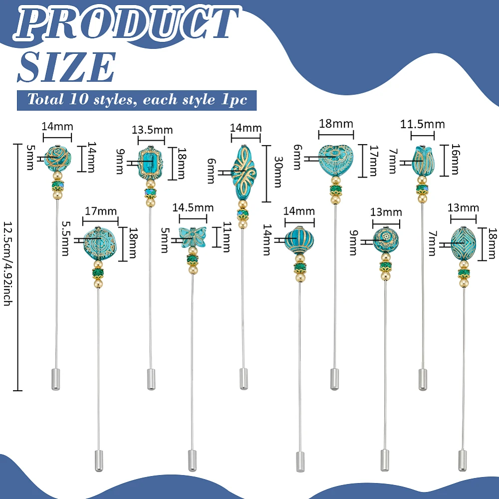 10 Styles Hat Pins 4.9'' Butterfly Heart Bead Lapel Pin Rose Lantern Stick Pin with Glass Faceted Beads Elegant Hair Suit Pins
