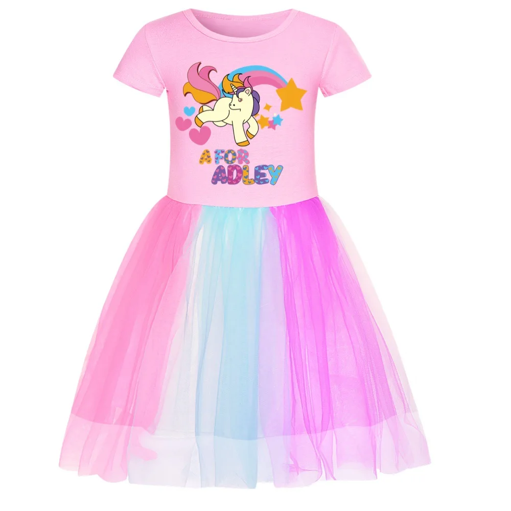 A FOR ADLEY Clothes Kids 2024 Summer Casual Dresses Baby Girls Short Sleeve Cotton T Shirt Dress Toddler Girl Princess Vestidos