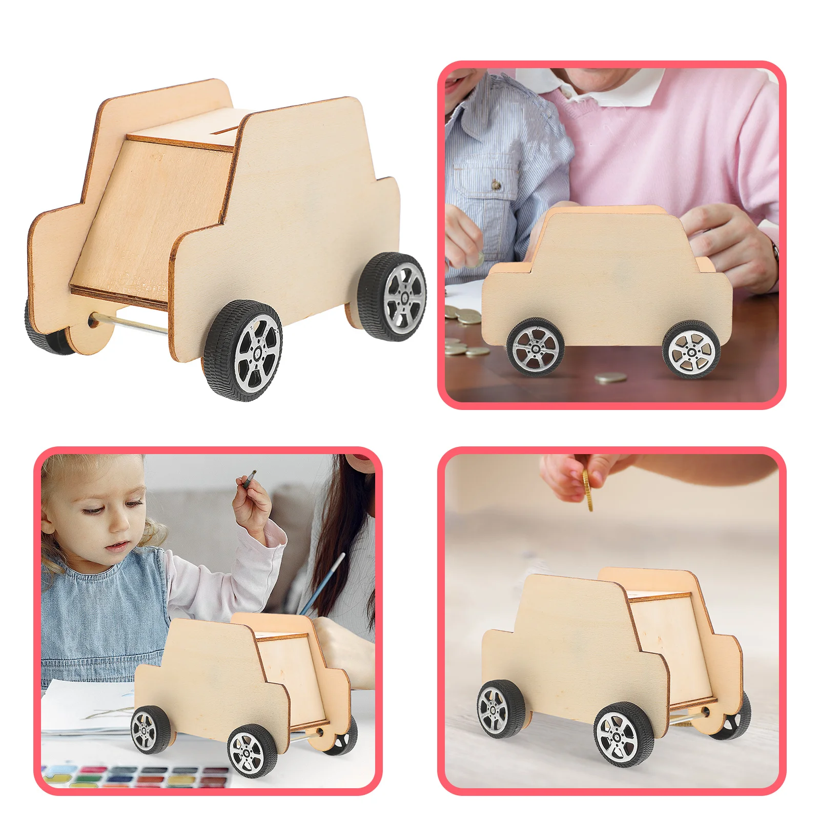 5Pcs Unfinished Holz Auto Sparschwein DIY Kinder Münze Bank Ändern Lagerung Container Spardose Dekor Kinder Spardose