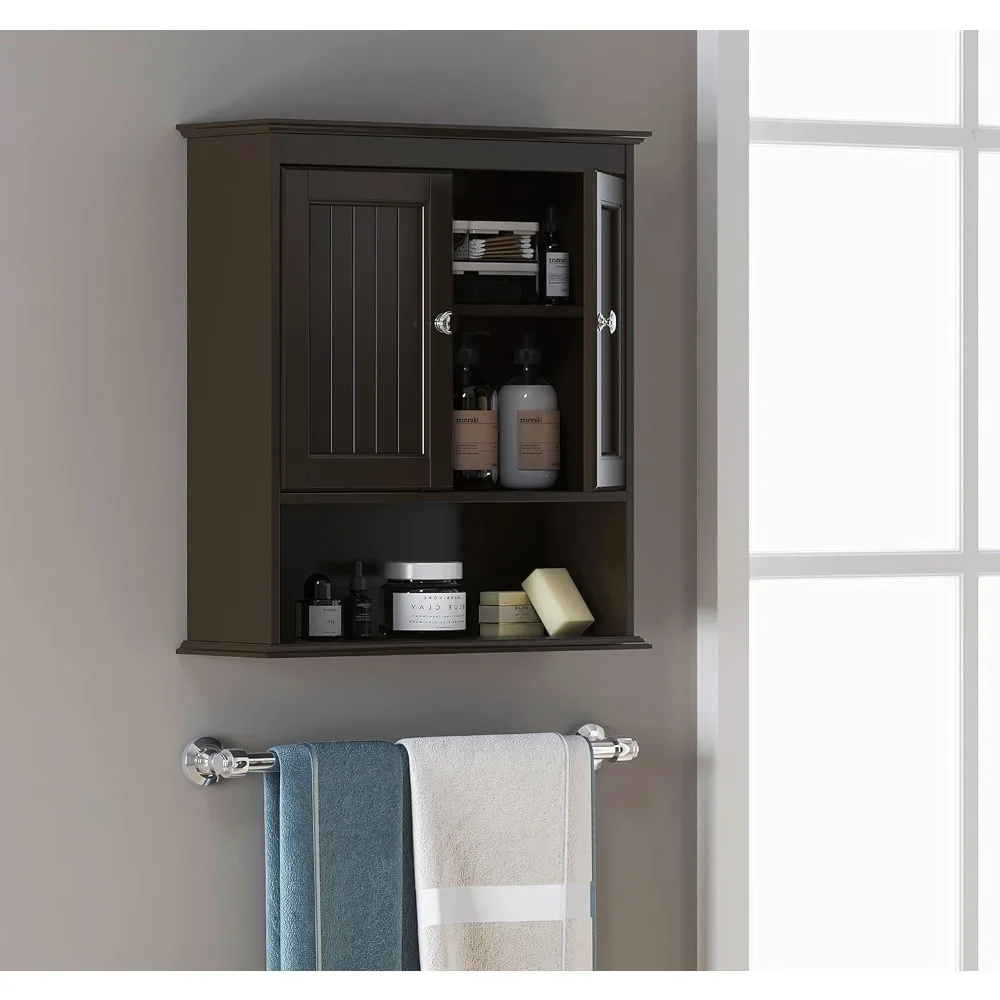 

Bathroom Cabinet Wall Mounted, Wood Hanging Cabinets with Doors and Shelves, Medicine Cabinet Over The Toilet, Espresso