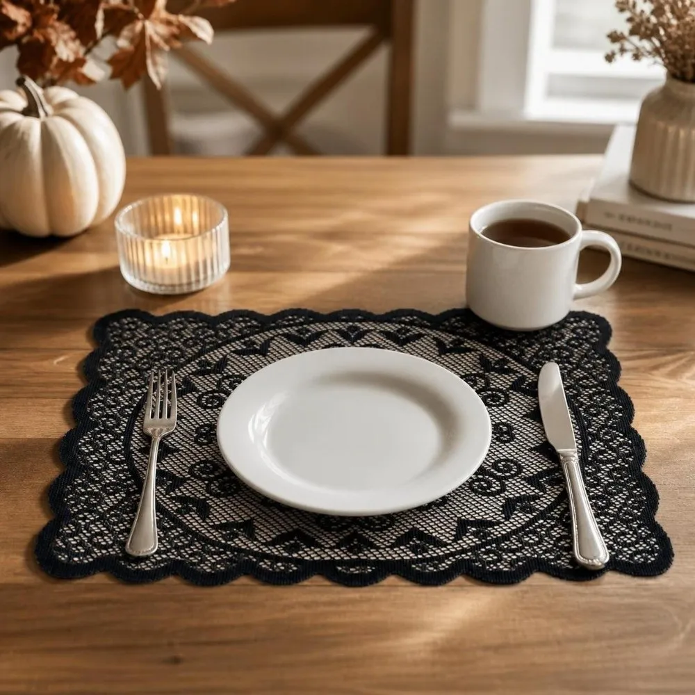 Durable Gothic Style Halloween Placemats Skeleton Bat Spider Web Dining Mat Coaster Decoration Table Napkins Table Decorations