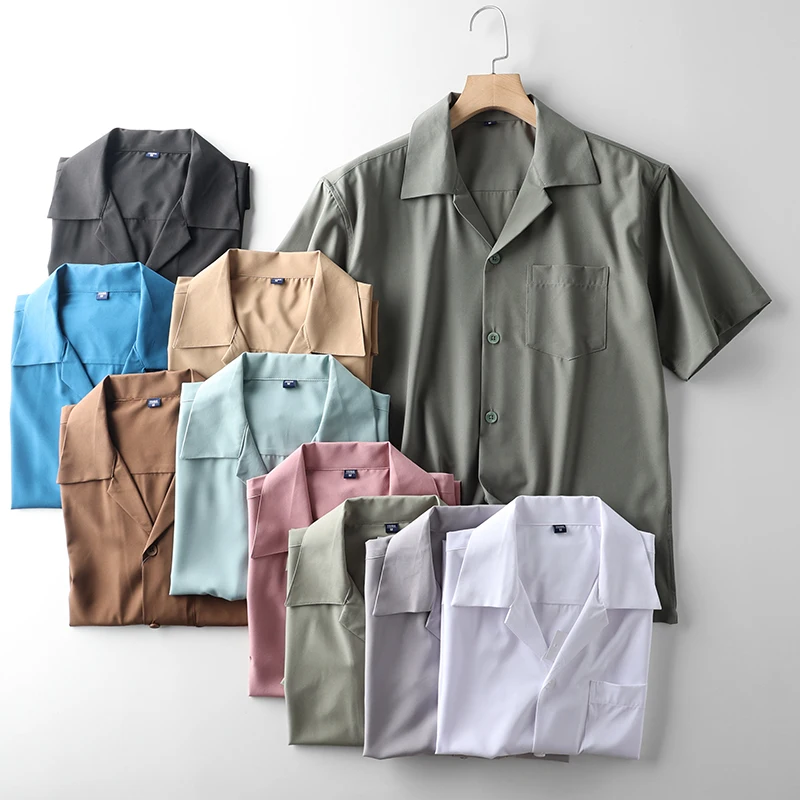 

Summer Men's Cuban Collar ort Sve Casual irt Pure Color Loose Fit Youth Trend Button Decorated Versatile Faionable