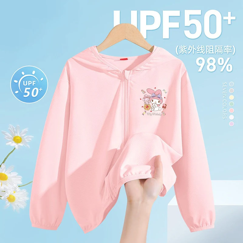 

Kawaii Sanrio My Melody Clothes Kuromi Cinnamoroll Kids Thin Coat Sun Protection Print Summer Sweet Cute Cartoon Gift for Girls