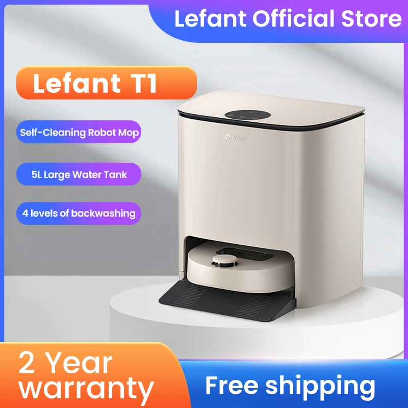 

LEFANT T1 Mop Robot with Self-Cleaning Dock, Robot with Wiping Function,5L Water Tank, dToF Laser Navigation,Carpet Detection