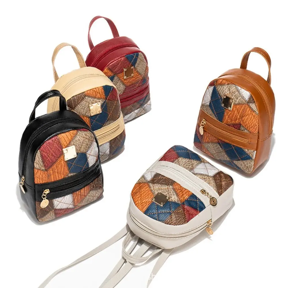 Fashion Splicing PU Leather Plaid Backpack Knapsack Casual Women Shoulder Bags PU Leather Large Capacity School Bag Women