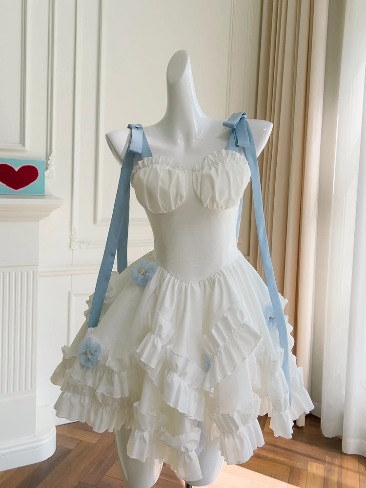 

Пышная юбка Princ Sle с завязками и деревянными элементами из белого хлопкового материала для повседневной носки