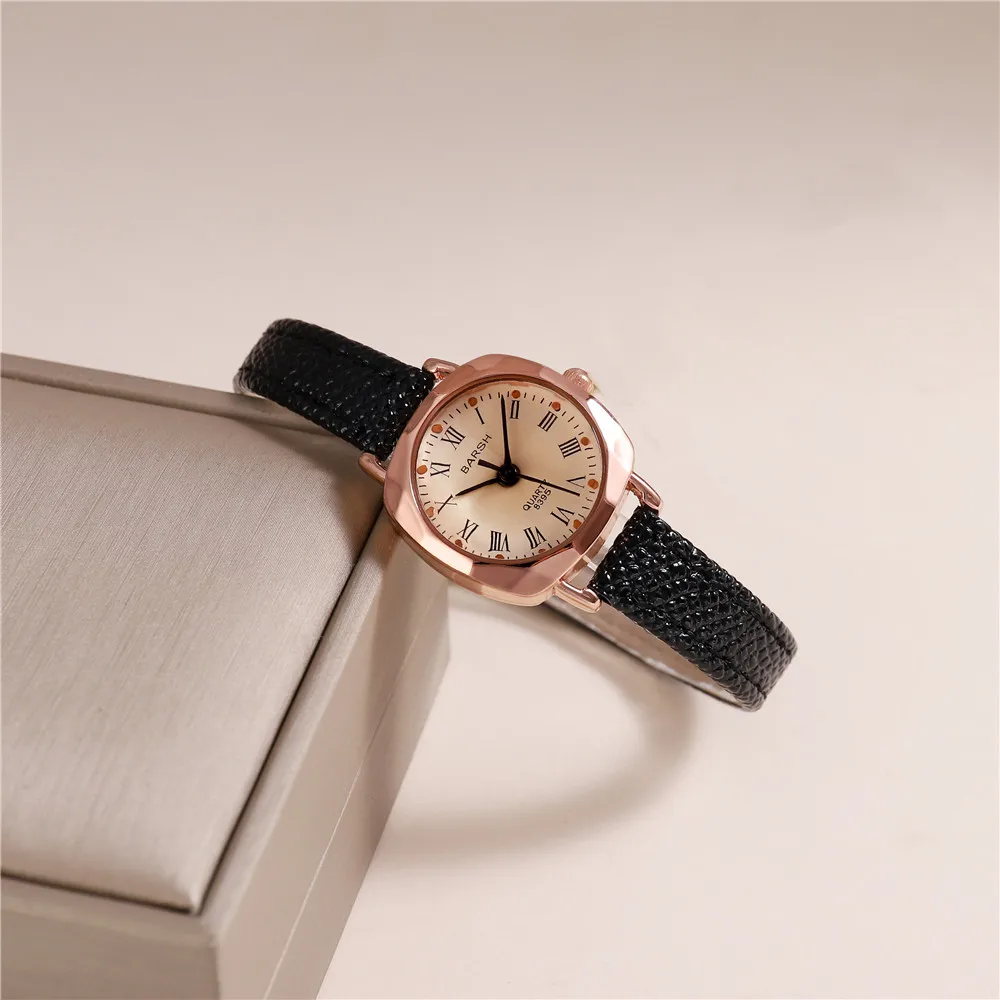 trendy small dial Roman scale quartz women lady leather watch