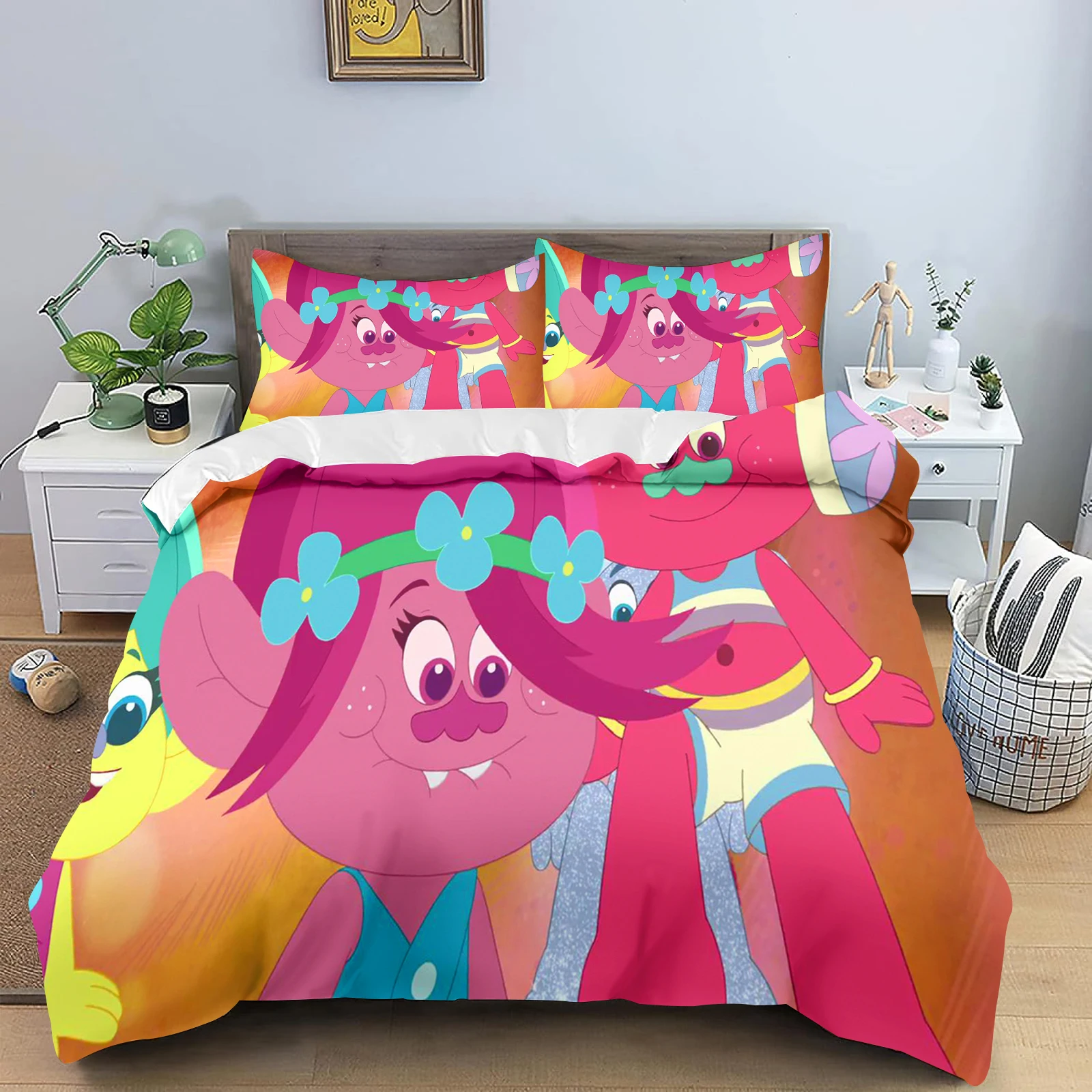 Trolls Cute Girl stampa copripiumino Cartoon Anime camera da letto per bambini Set poliestere regalo per adulti 2/3 pezzi biancheria da letto