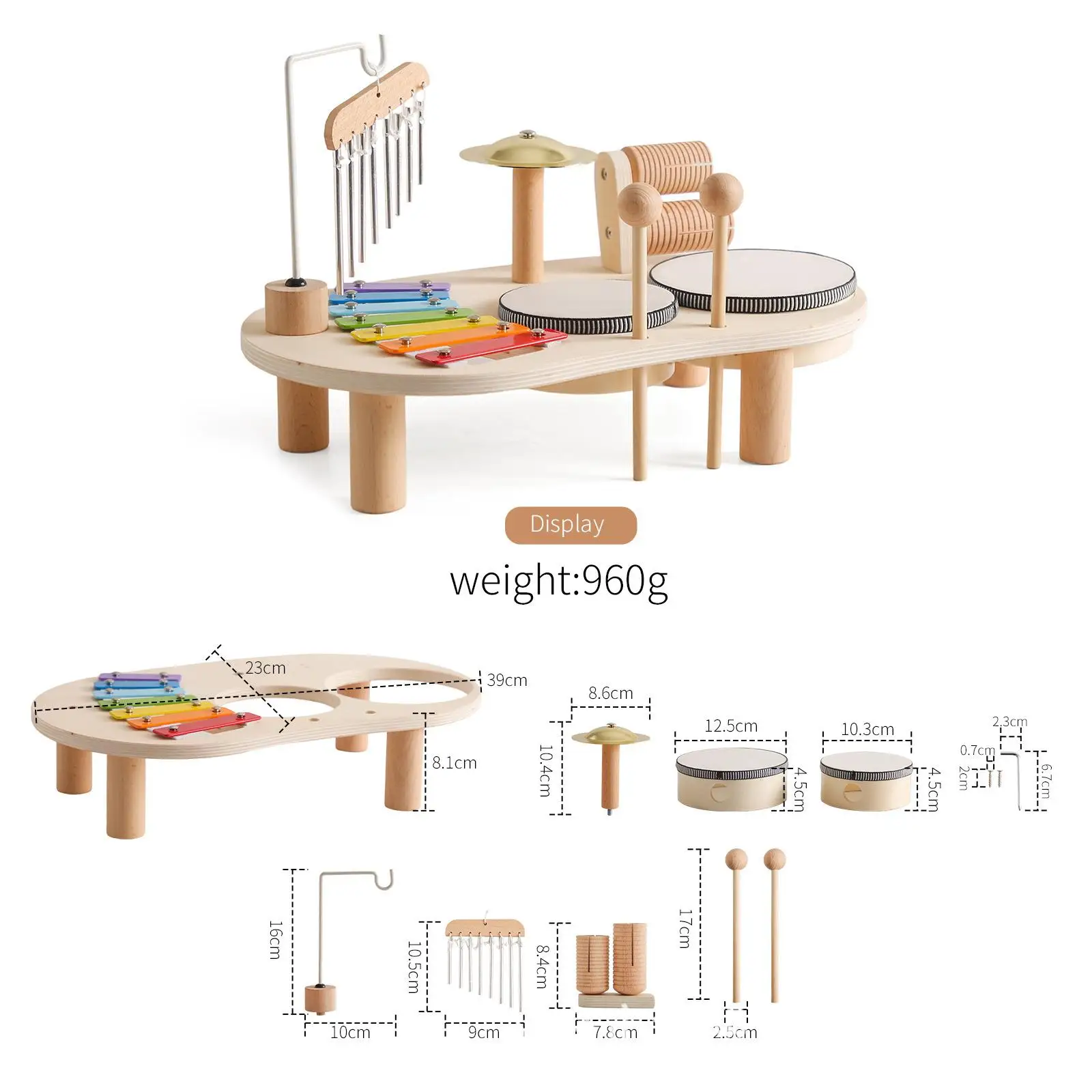 Conjunto de bateria infantil, instrumento musical de jardim de infância, brinquedo para crianças, meninos e meninas