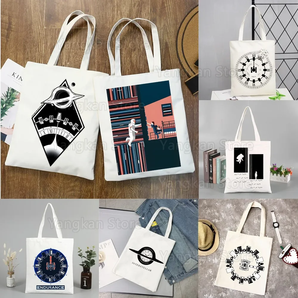 

Interstellar Cooper Science Fiction Film Endurance Stay Ladies Handbags Cloth Canvas Tote Bag Reusable Shoulder Shopper Bags