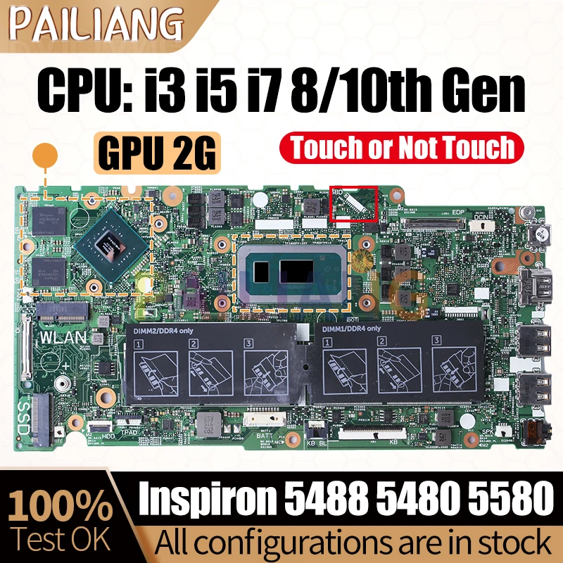 Imagem -02 - Placa-mãe Portátil Dell Inspiron 5488 5480 5580 178591 0j0xk8 i3 i5 i7 10th Gen Gpu 2g Testado Completo