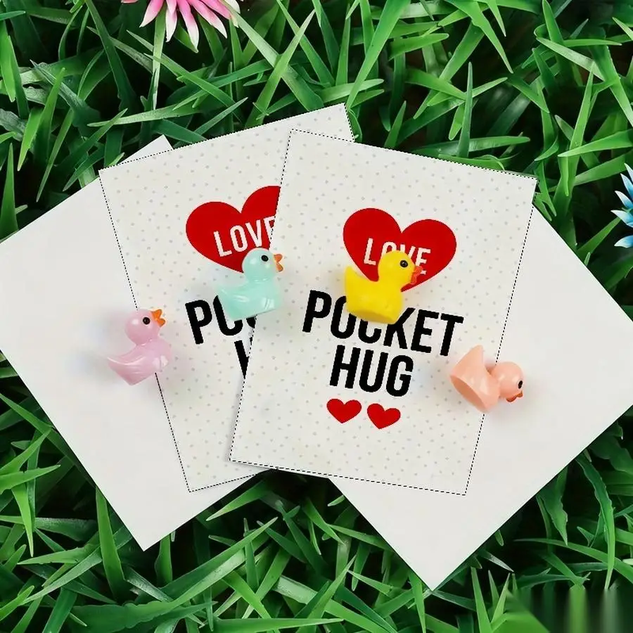 1/5/10/20/50/100pcs  Lucky Duck Pocket Hugs - Fantasy Theme Resin Charms with Inspirational Messages, Assorted Colors, Includes
