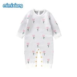 Baby Rompers 0-18m Infant Children Girls Crew Neck Long Sleeves Jumpsuits Clothes Autumn Winter Knit Newborn Outerwear Playsuits