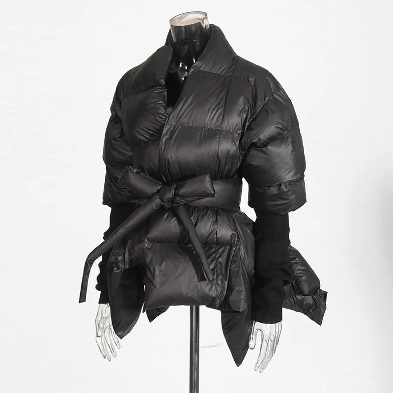 Waist Cinched Cotton Jacket 2025 Winter New Style Spliced Knitted Cuffs Personalized High-end Cotton Jacket for Women