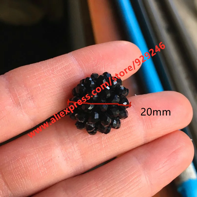 20mm Round Black Crystal Covered Button For Garments Accessory 25mm Decorative Beads Button for Sweaters Coat Shirts Decoration