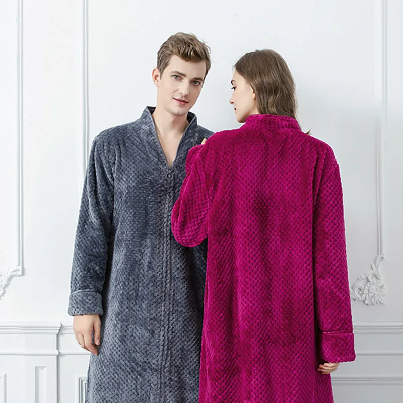 Plush Padded Warm Loungewear Winter Men's Coral Velvet Dressing Gowns Casual Pajama Set Couple Flannel Padded Bathrobes