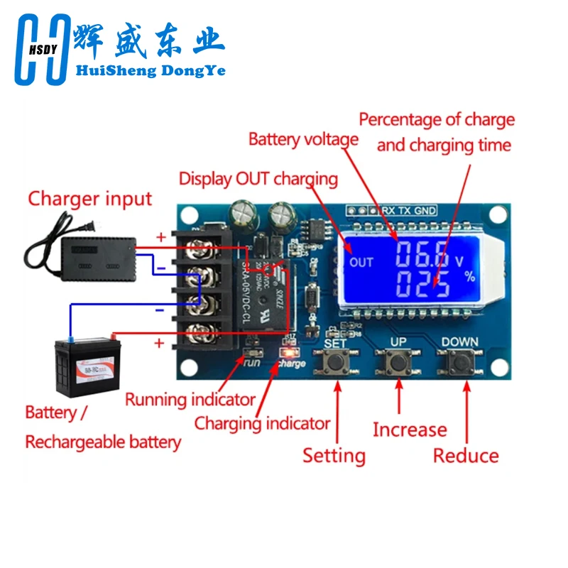 6-60v 10A Loodzuur Solar Accu Lading XY-L10A Controller Module Bescherming Boord oplader Tijd Schakelaar batterij Capaciteit