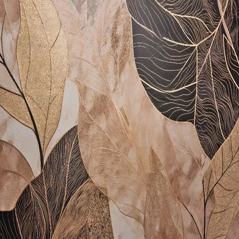 Creative Fresco Feather Wallpaper Mural Golden Leaf Art Wall Painting Living Room Bedroom TV Backdrop Home Decor Poster