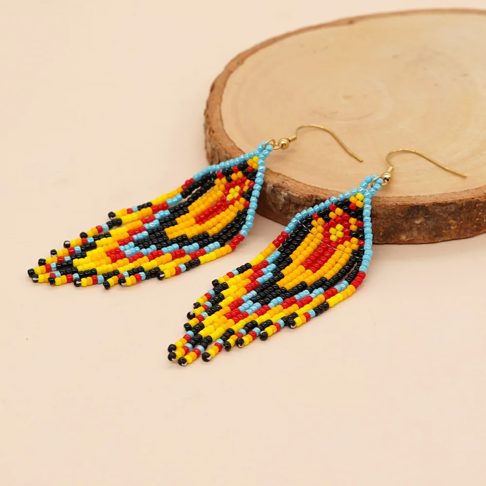 

ZGMXR серьги из рисовых бусин с кисточками и геометрией, оригинальный дизайн, ручное вязание, сплав, женские богемные модные простые серьги из бисера