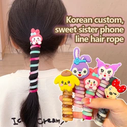 Sanrio Cartoon Cute Colorful Telephone Wire Hair Rope For Kids Fashion Spiral Hair Ties Kawaii High Ponytail Elastic Rubber Band